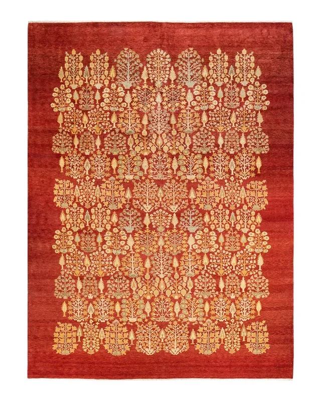 Contemporary Hand Knotted Eclectic Floral Orange Area Rug 10′ 0″ x 13′ 6″