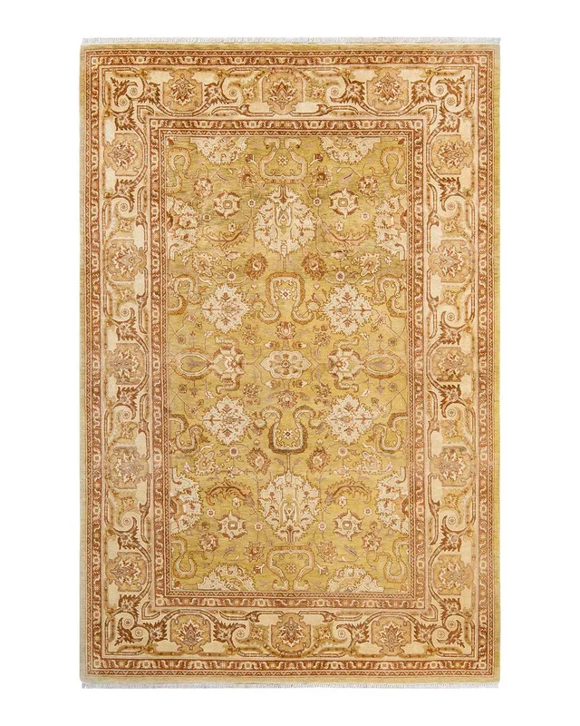 Contemporary Hand Knotted Eclectic Green Area Rug 6′ 1″ x 9′ 3″