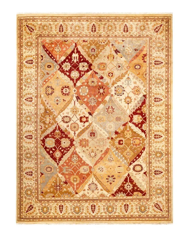 Contemporary Hand Knotted Eclectic Ivory Area Rug 9′ 2″ x 12′ 4″