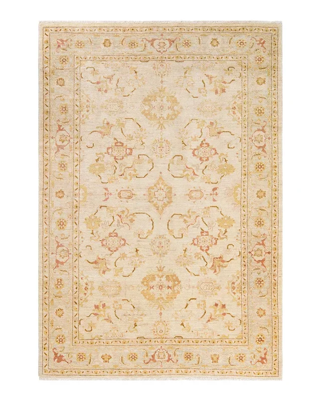 Contemporary Hand Knotted Eclectic Oriental Ivory Area Rug 6′ 3″ x 9′ 0″