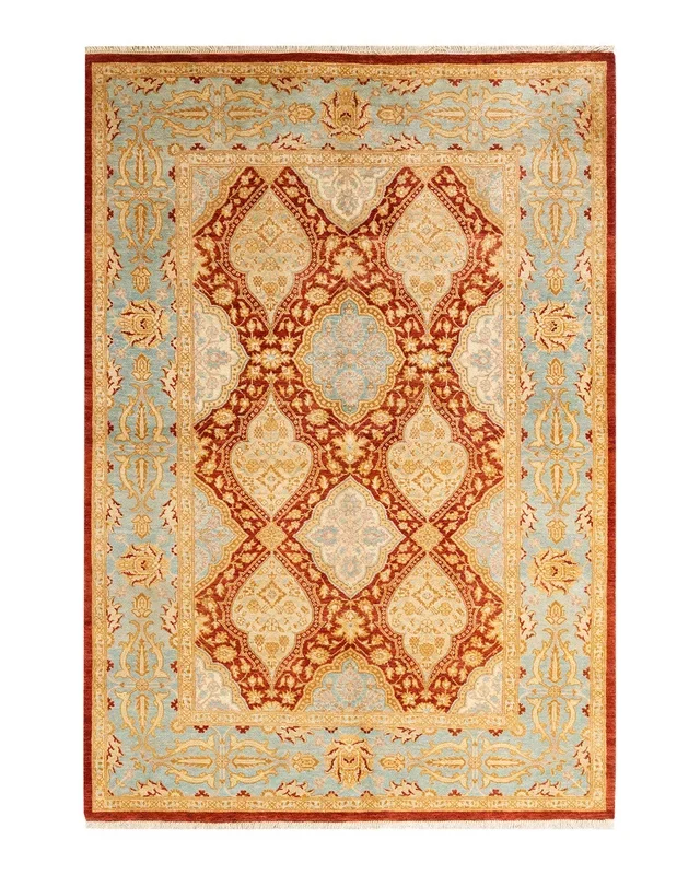 Contemporary Hand Knotted Eclectic Oriental Orange Area Rug 5′ 1″ x 7′ 4″