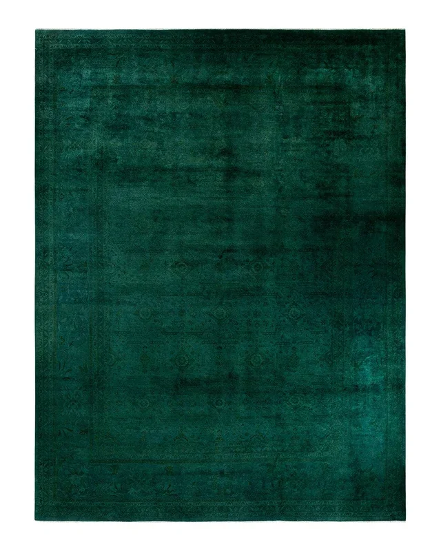 Contemporary Hand-Knotted Green Area Rug 11′ 10″ x 15′ 9″