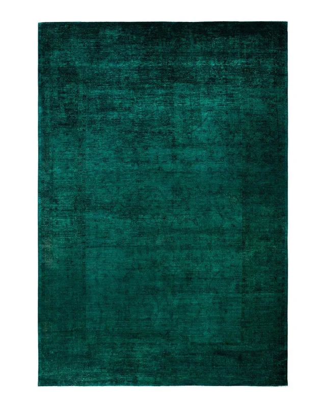 Contemporary Hand-Knotted Green Area Rug 12′ 1″ x 17′ 5″