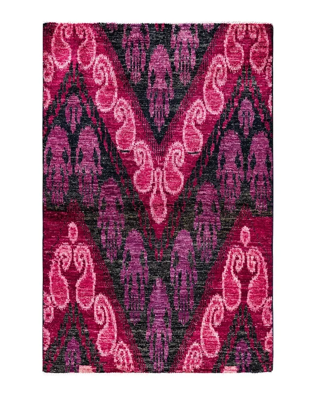 Contemporary Hand-Knotted Modern Abstract Black Area Rug 4′ 0″ x 6′ 0″