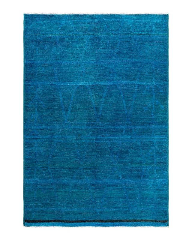 Contemporary Hand-Knotted Modern Abstract Blue Area Rug 6′ 3″ x 8′ 10″