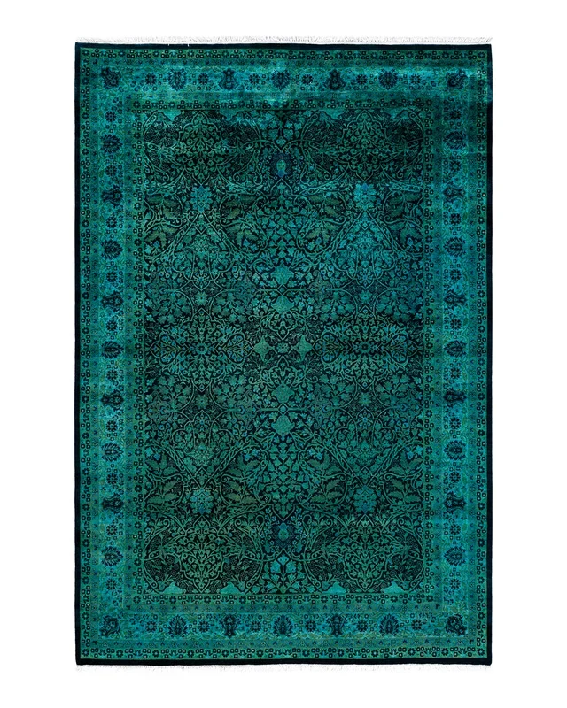 Contemporary Hand-Knotted Overdyed Black Area Rug 6′ 1″ x 9′ 3″