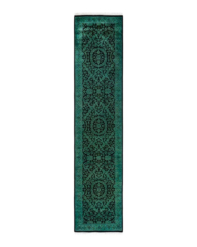 Contemporary Hand Knotted Overdyed Black Runner 2′ 6″ x 11′ 9″