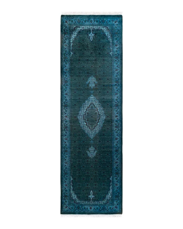 Contemporary Hand Knotted Overdyed Blue Runner 2′ 6″ x 8′ 6″