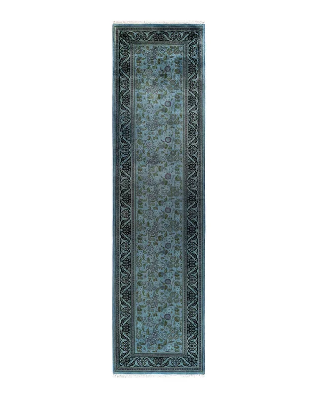 Contemporary Hand-Knotted Overdyed Blue Runner 2′ 7″ x 10′ 1″