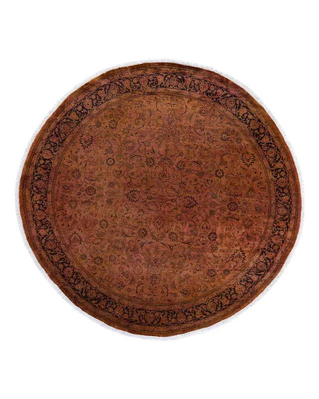 Contemporary Hand Knotted Overdyed Brown Area Rug 8′ 1″ x 8′ 1″