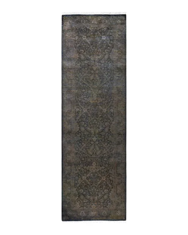 Contemporary Hand Knotted Overdyed Gray Runner 2′ 7″ x 8′ 8″