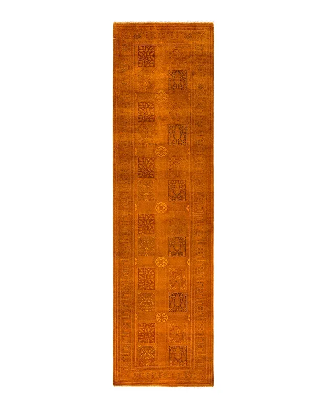 Contemporary Hand-Knotted Overdyed Orange Runner 3′ 1″ x 11′ 8″