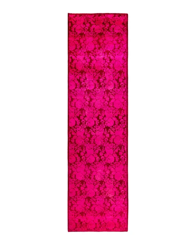 Contemporary Hand-Knotted Overdyed Pink Runner 2′ 8″ x 9′ 9″