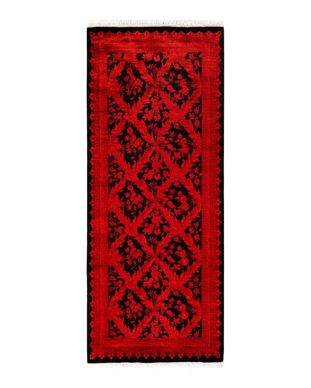 Contemporary Hand Knotted Overdyed Red Area Rug 2′ 6″ x 6′ 4″