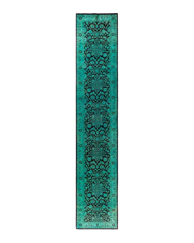 Contemporary Hand-Knotted Overdyed Red Runner 2′ 6″ x 13′ 9″
