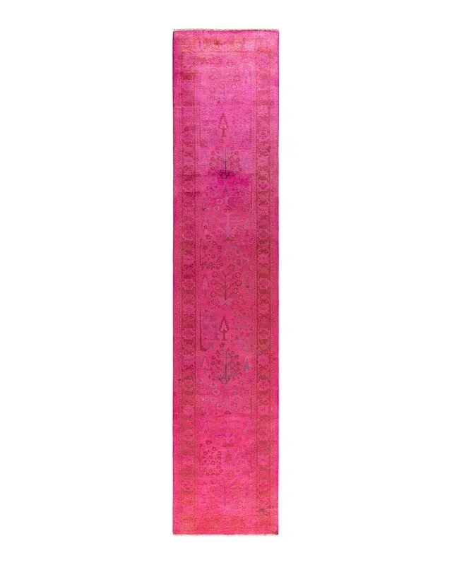 Contemporary Hand-Knotted Pink Runner 2′ 5″ x 12′ 2″
