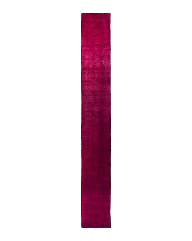 Contemporary Hand-Knotted Pink Runner 2′ 7″ x 20′ 2″