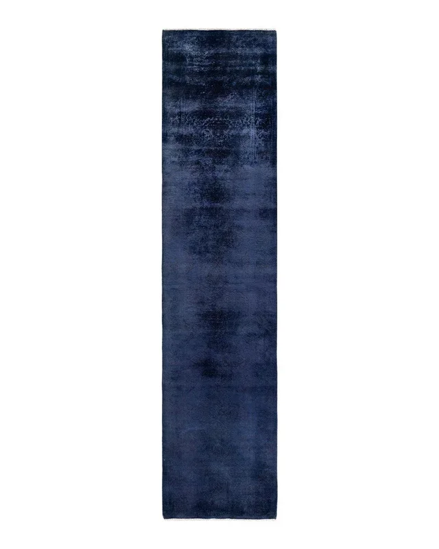 Contemporary Hand-Knotted Purple Runner 2′ 7″ x 11′ 2″