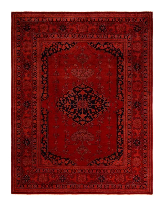 Contemporary Hand-Knotted Red Area Rug 8′ 1″ x 10′ 5″