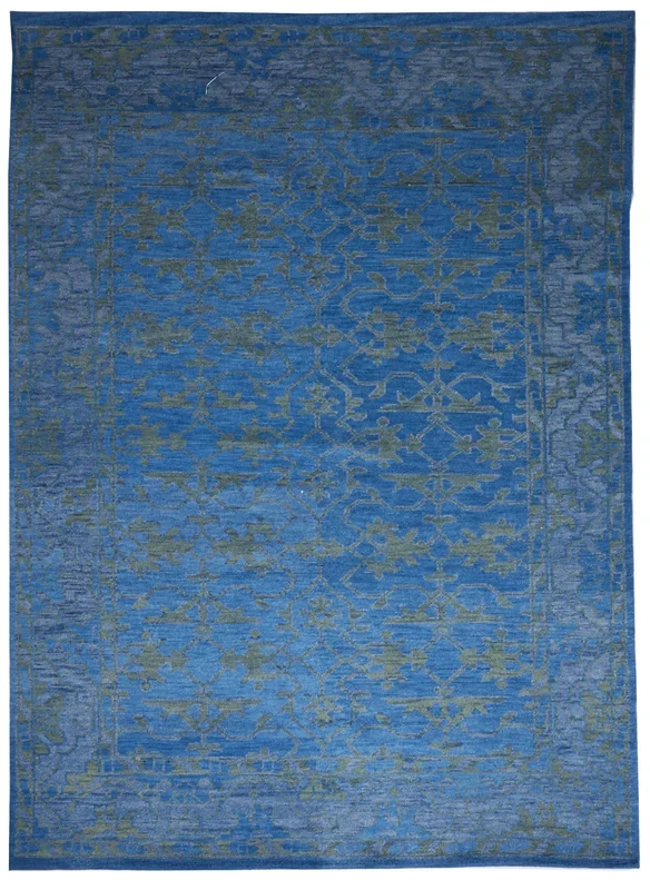 Contemporary Handmade Blue Wool Rug 8’6 x 11’6