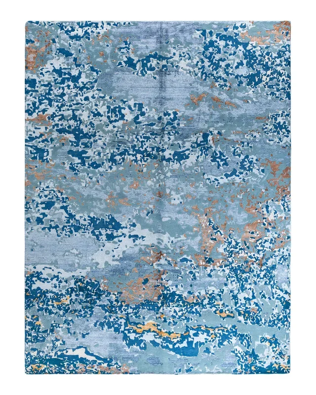 Contemporary Modern Hand Knotted Abstract Silk & Wool Blend White Area Rug 9′ 2″ x 12′ 1″