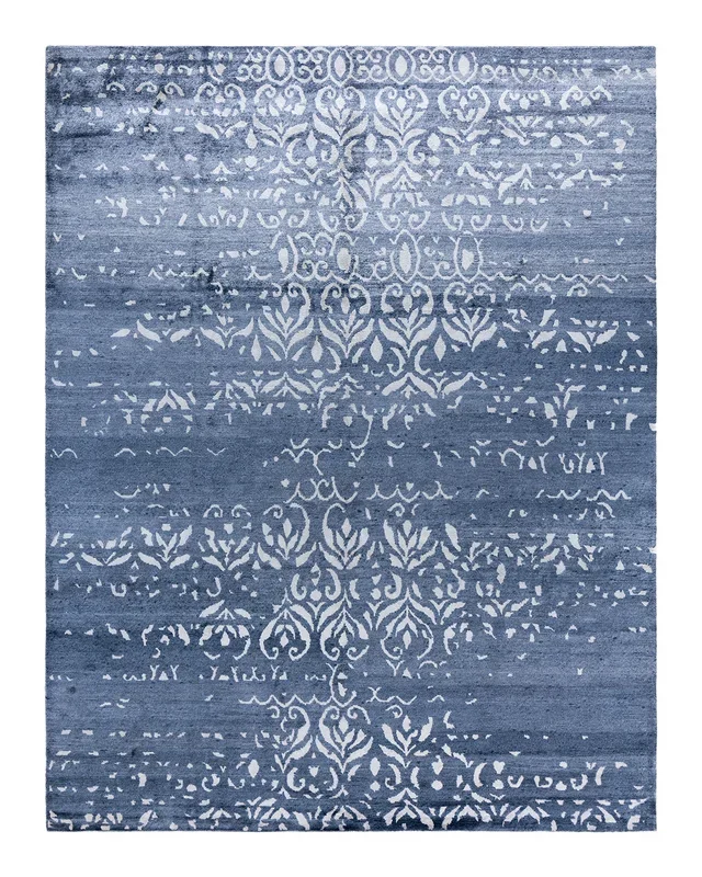Contemporary Modern Hand Knotted Abstract Silk Gray Area Rug 8′ 1″ x 10′ 3″