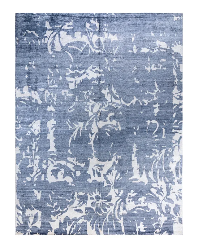 Contemporary Modern Hand Knotted Abstract Silk Gray Area Rug 9′ 3″ x 12′ 0″