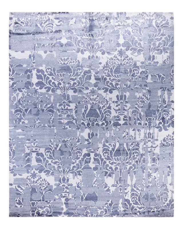 Contemporary Modern Hand Knotted Abstract Silk Ivory Area Rug 8′ 3″ x 10′ 2″