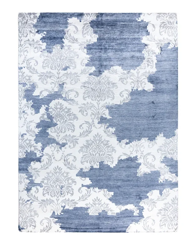 Contemporary Modern Hand Knotted Abstract Silk Ivory Area Rug 9′ 0″ x 12′ 0″