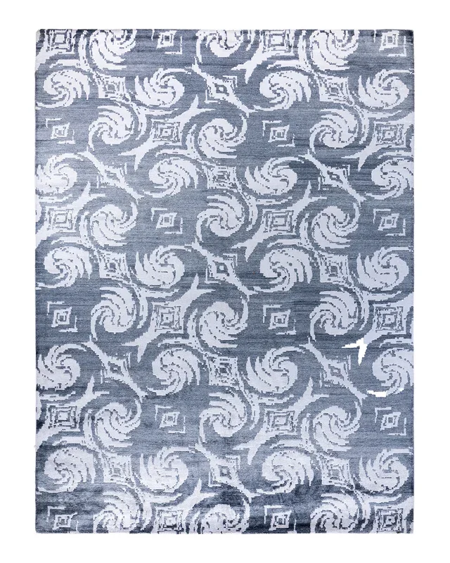Contemporary Modern Hand Knotted Abstract Silk Ivory Area Rug 9′ 1″ x 12′ 3″