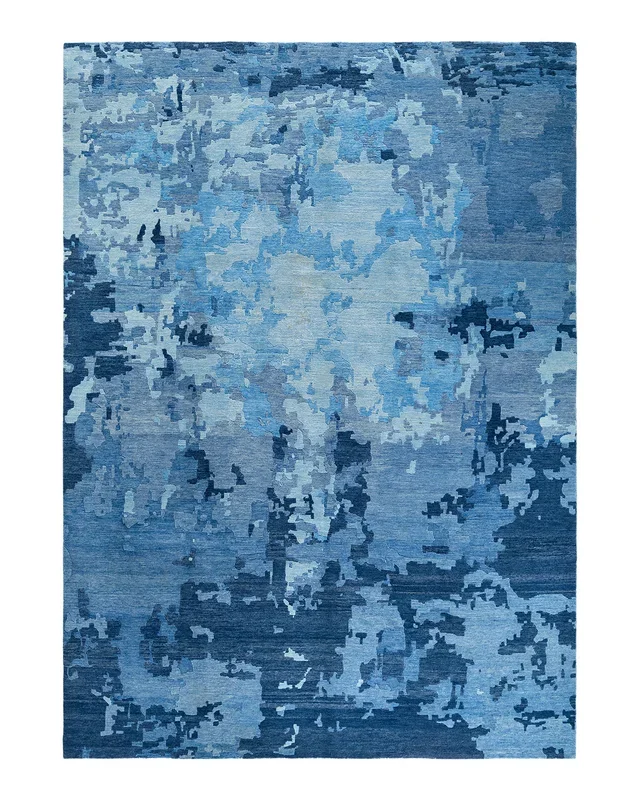 Contemporary Modern Hand Knotted Abstract Wool Blue Area Rug 9′ 2″ x 12′ 4″