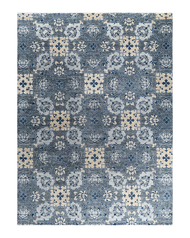Contemporary Modern Hand Knotted Geometric Wool Gray Area Rug 9′ 1″ x 12′ 2″