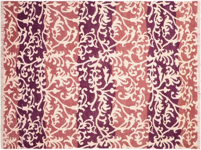 Contemporary Niamh Purple/ Light Red Wool&Silk Rug – 5’2” x 7’4”
