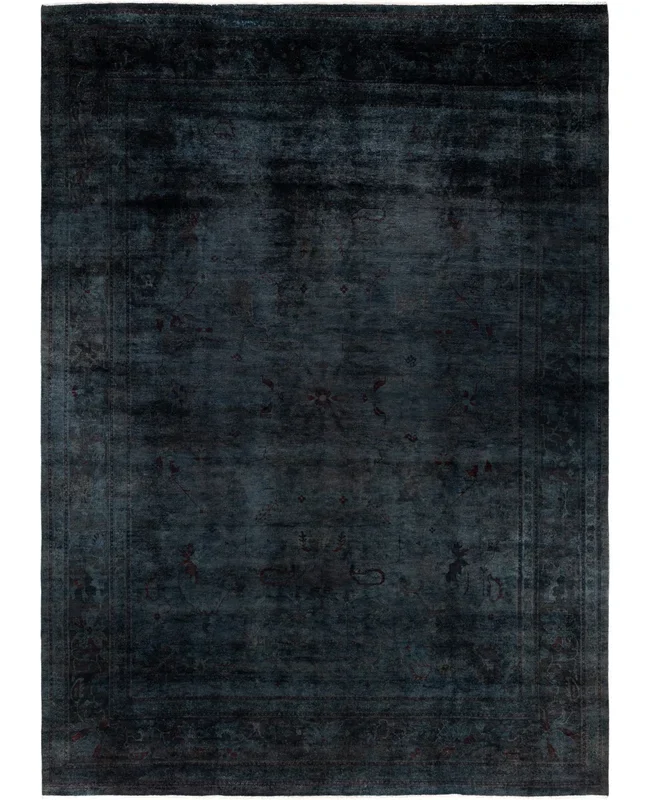 Contemporary Overdyed Wool Hand Knotted Black Area Rug 10′ 1″ x 13′ 6″
