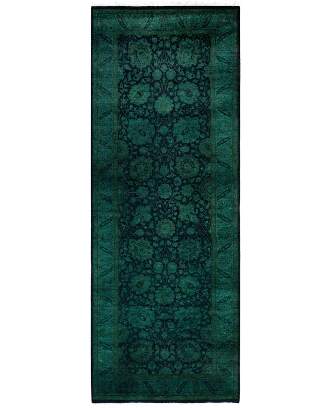 Contemporary Overdyed Wool Hand Knotted Black Runner 3′ 1″ x 8′ 3″