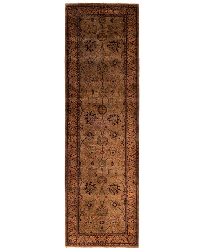 Contemporary Overdyed Wool Hand Knotted Brown Runner 2′ 8″ x 8′ 10″
