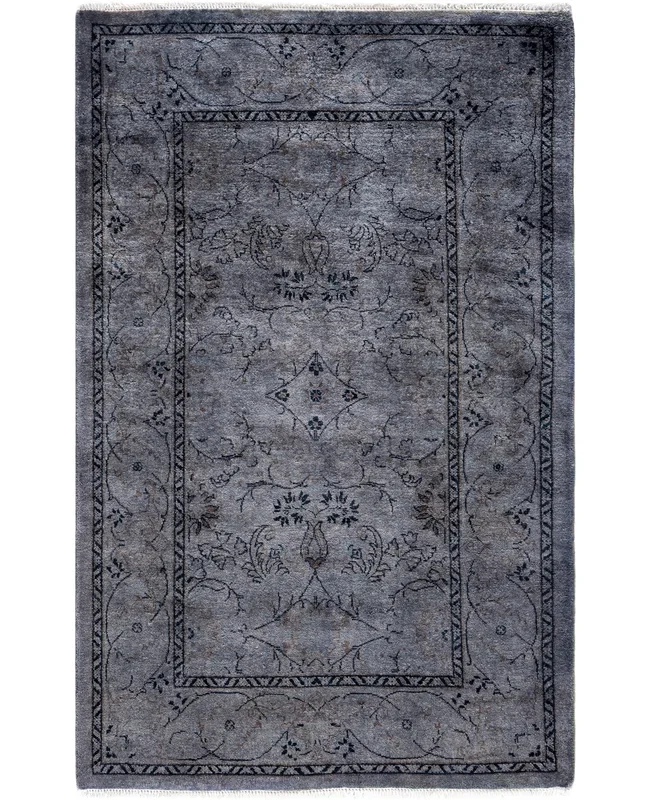 Contemporary Overdyed Wool Hand Knotted Gray Runner 2′ 8″ x 4′ 2″