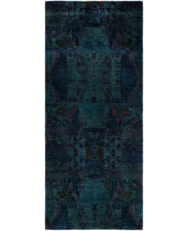 Contemporary Overdyed Wool Hand Knotted Multi Area Rug 5′ 3″ x 12′ 3″