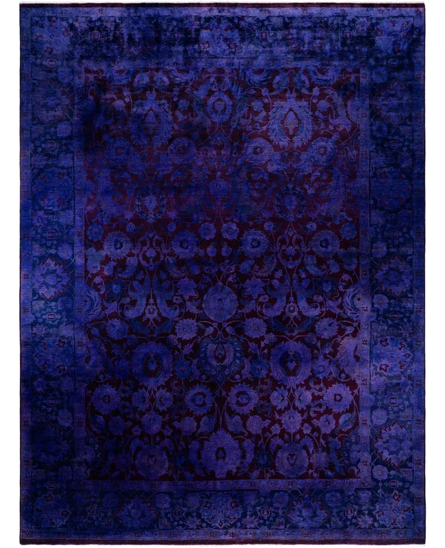Contemporary Overdyed Wool Hand Knotted Purple Area Rug 9′ 1″ x 12′ 0″