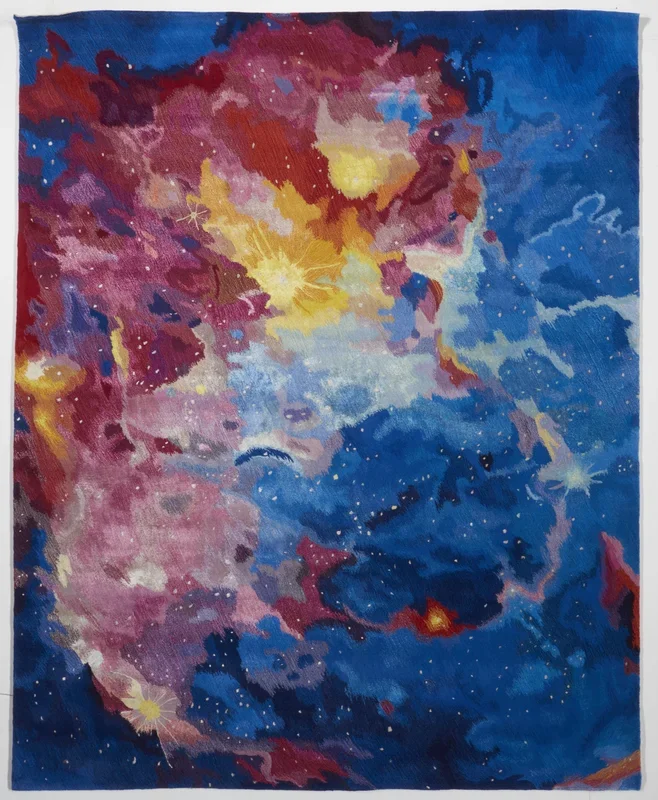 Contemporary Prismatic Multicolor Blue Pink Yellow Wool Rug 7’9 x 9’9