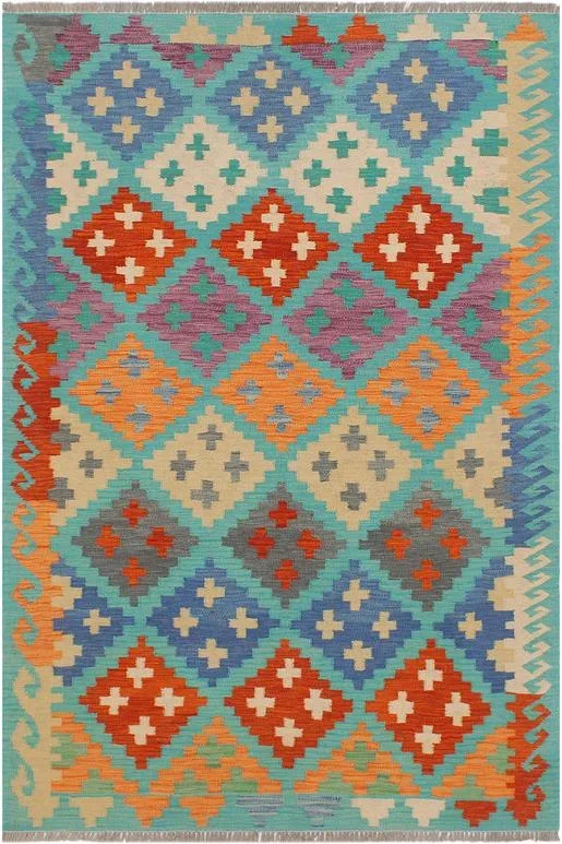 Contemporary Turkish Kilim Tyler Hand-Woven Wool Rug – 3’9” x 5’10”