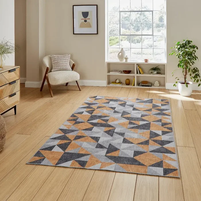 Coral H1057 Yellow/Grey Modern Washable Rug
