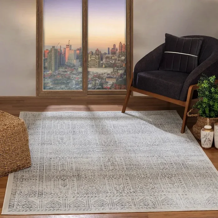 DANIA Vintage Traditional Oriental Boho Grey/Ivory Rug