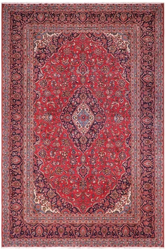 Distressed Antique Kashan Carroll Red/Blue Wool Rug – 9’3” x 13’1”