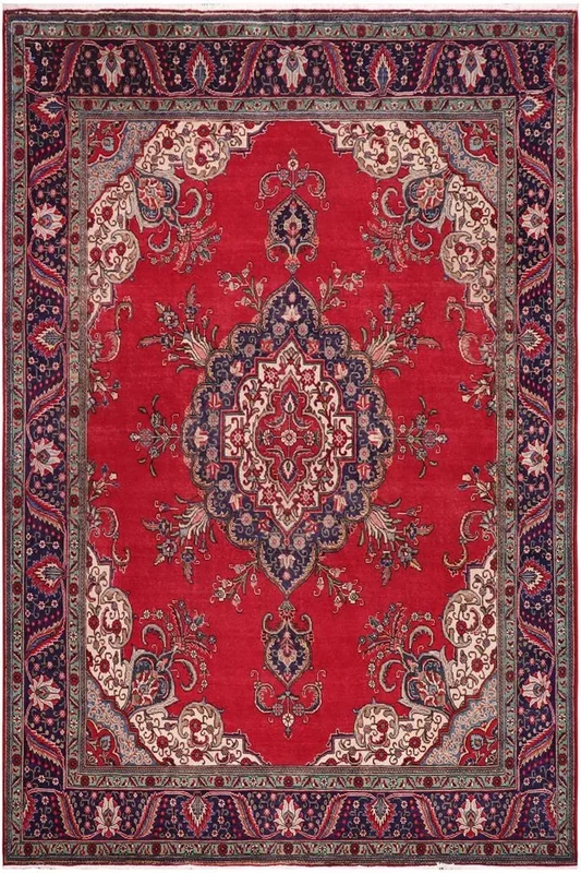 Distressed Antique Tabriz Robert Red/Blue Wool Rug – 9’10” x 12’7”