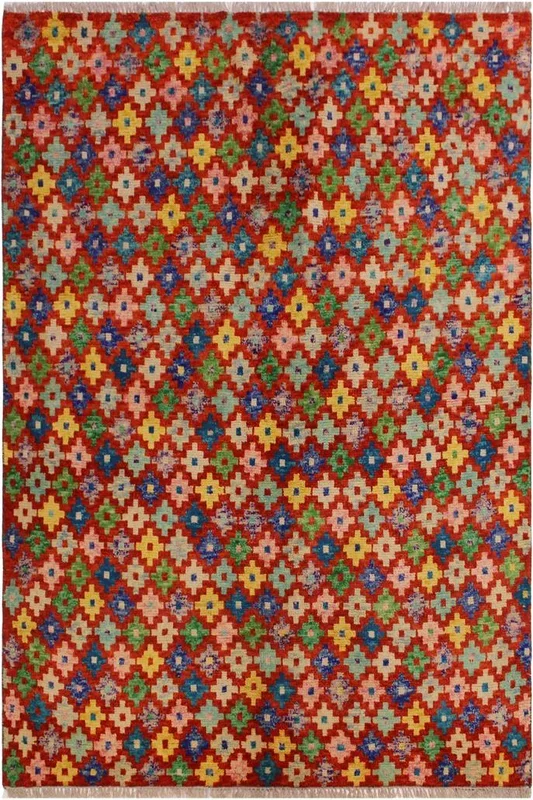 Eclectic Balochi Alfonzo Red/Blue Wool Rug – 4’10” x 6’4”