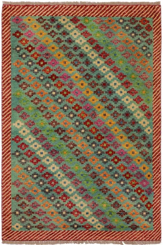 Eclectic Balochi Cecilia Blue/Red Wool Rug – 3’4” x 5’1”