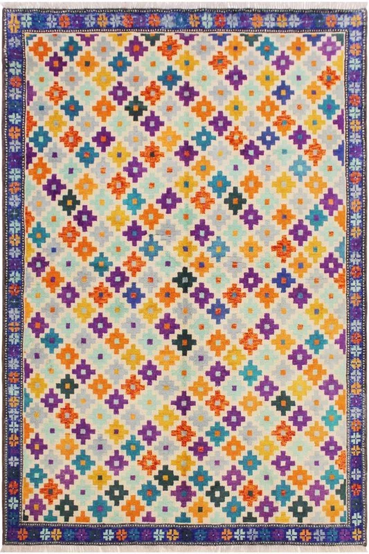 Eclectic Balochi Francesc Beige/Blue Wool Rug – 5’10” x 7’10”