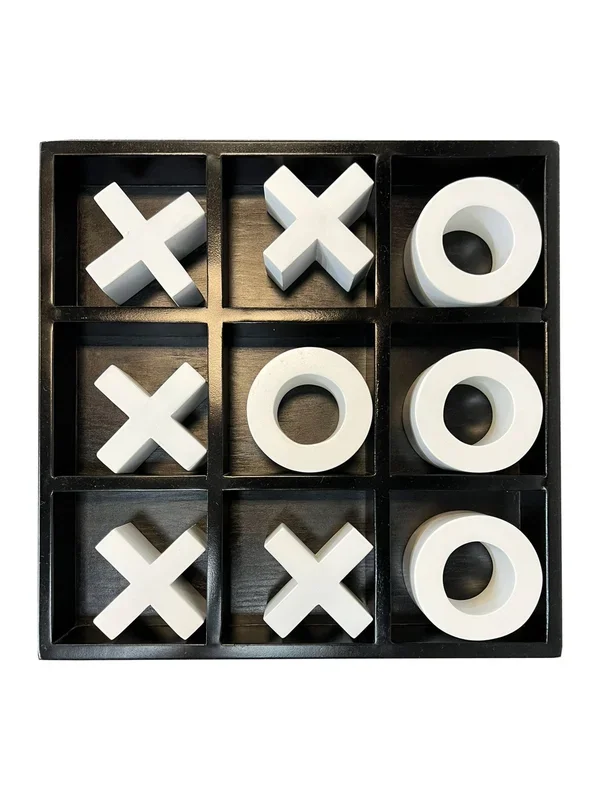Eclectic Home Accent Tic Tac Toe Game Box Black White Decor Furniture