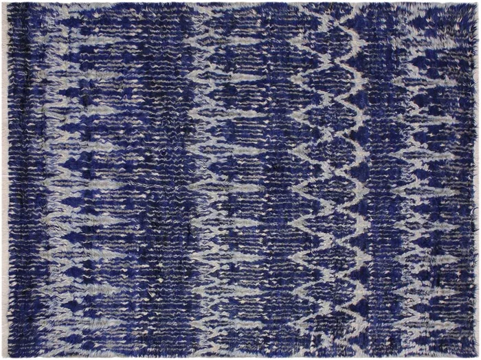 Eclectic Moroccan Ayanna Blue/Ivory Wool Rug – 8’0” x 10’3”
